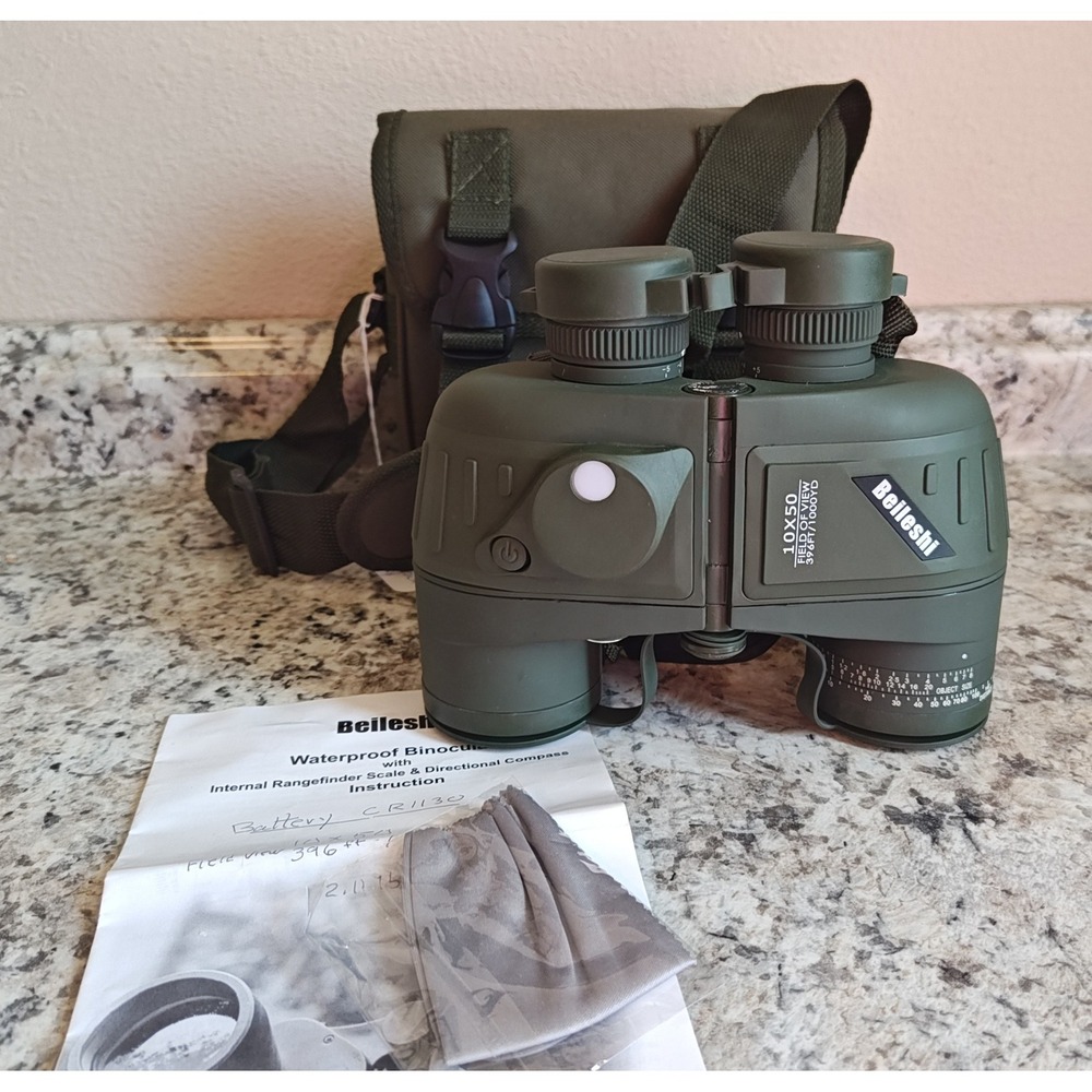 Beileshi 10x50 Binoculars Military Green Waterproof Rangefinder Compass BAK4